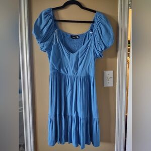 Blue Puff Sleeve Dress